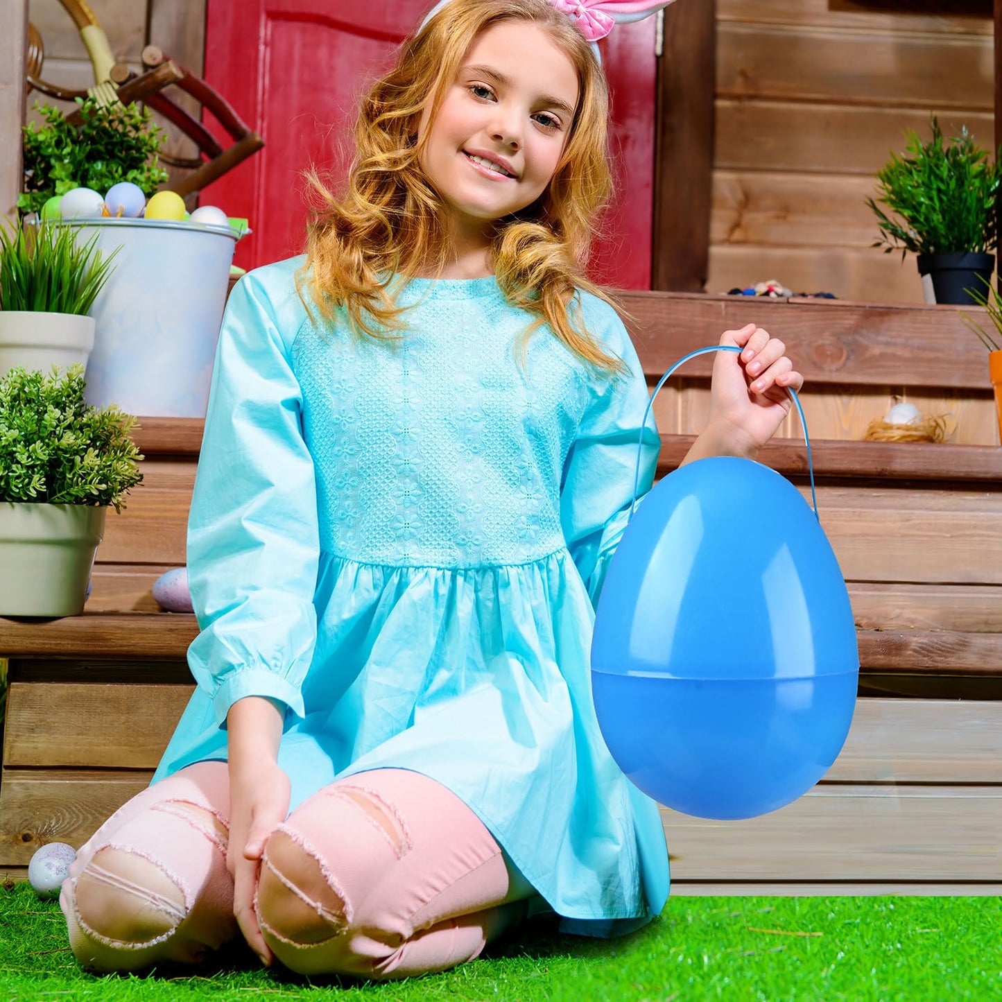 Funtery 6-Piece Jumbo Easter Eggs with Handles — 10 Inch Giant Plastic Eggs
