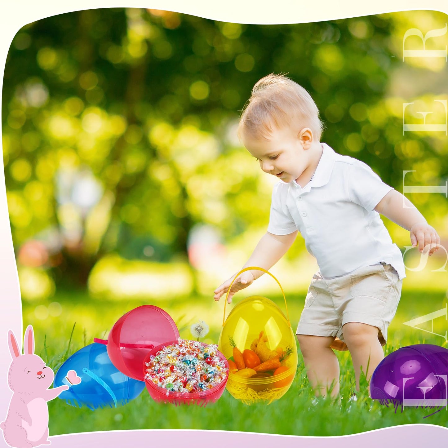 Funtery 8 Pcs Jumbo Easter Eggs 10 Inch with Handles – Clear Fillable Baskets
