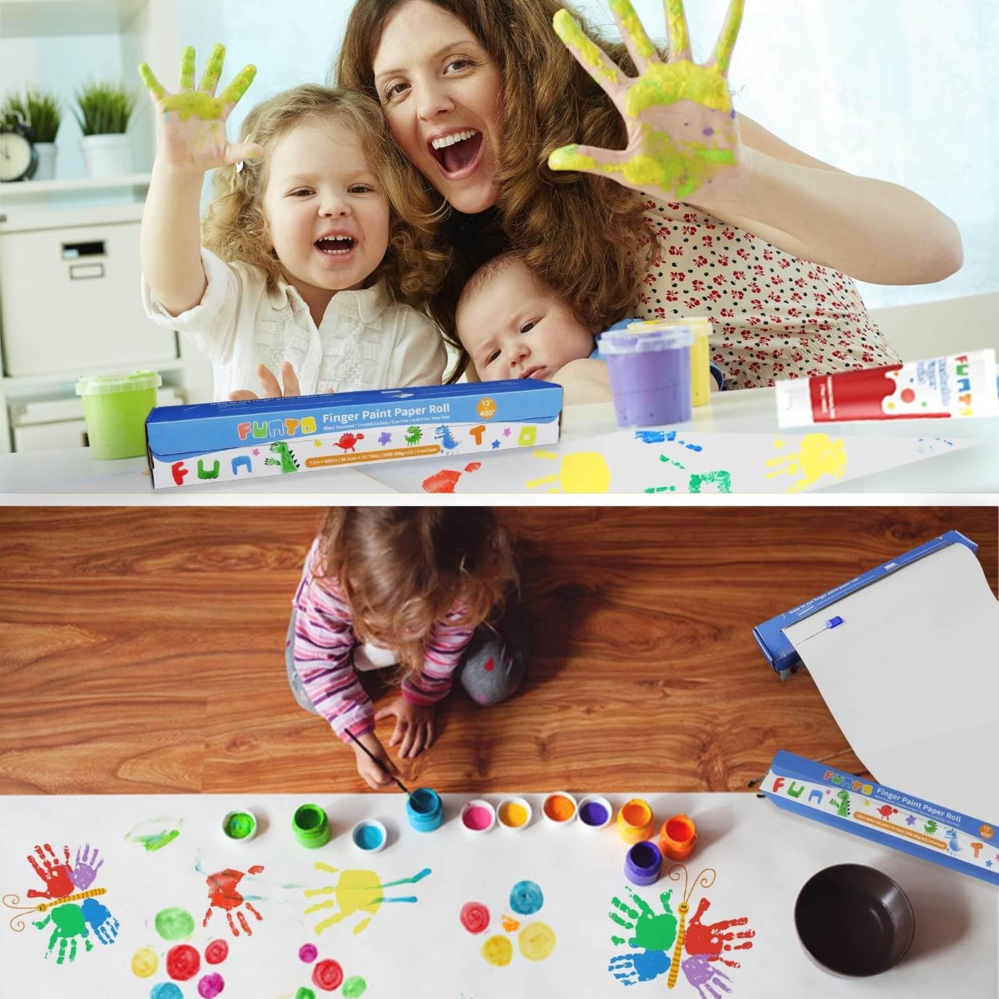 Funto Finger Paint Paper Roll 12x400 — Size-Free, Non-Toxic, Bleed-Resistant