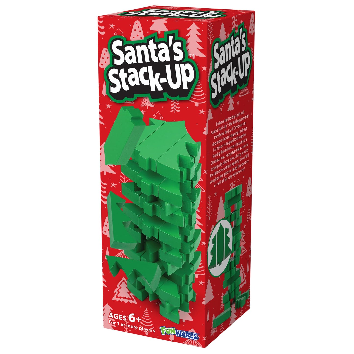 Funwares Santa’s Stack-Up: Wooden Christmas Tree Stacking Game for Family Fun | Ages 6+