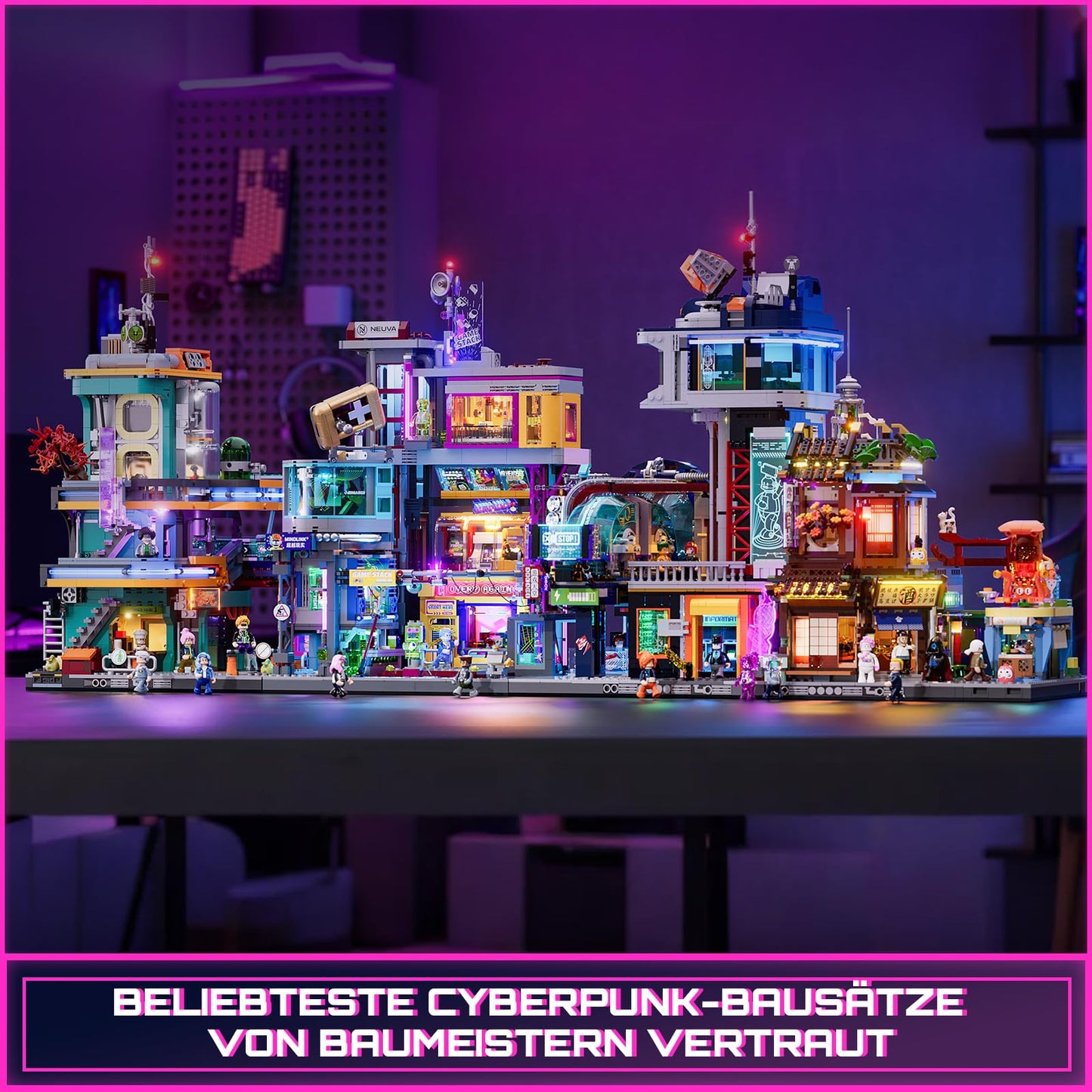 FUNWHOLE Cyberpunk Japanese-Izakaya Lighting-Building Bricks Set | Neon City LED Model (1987 Pcs)