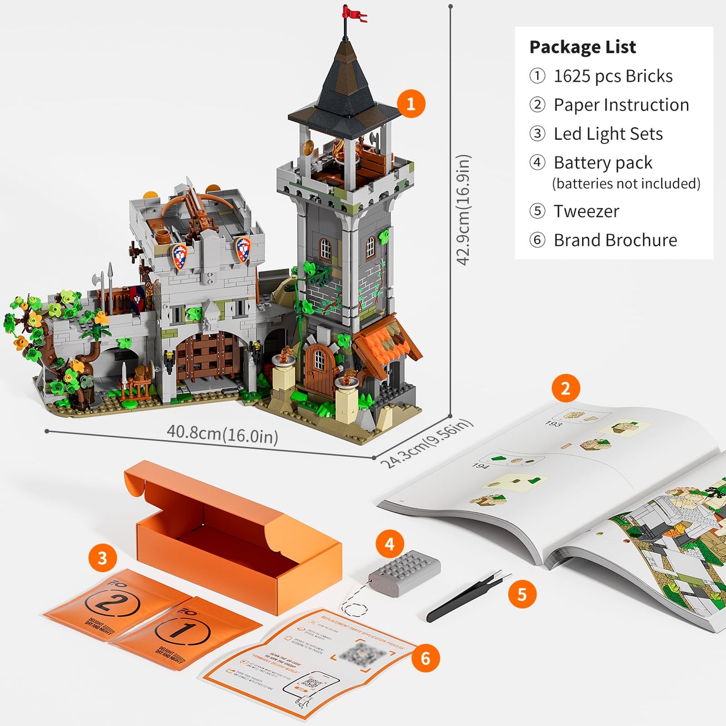FUNWHOLE Medieval Watchtower Lighting Set – Guardiance Castle 1625 Pcs