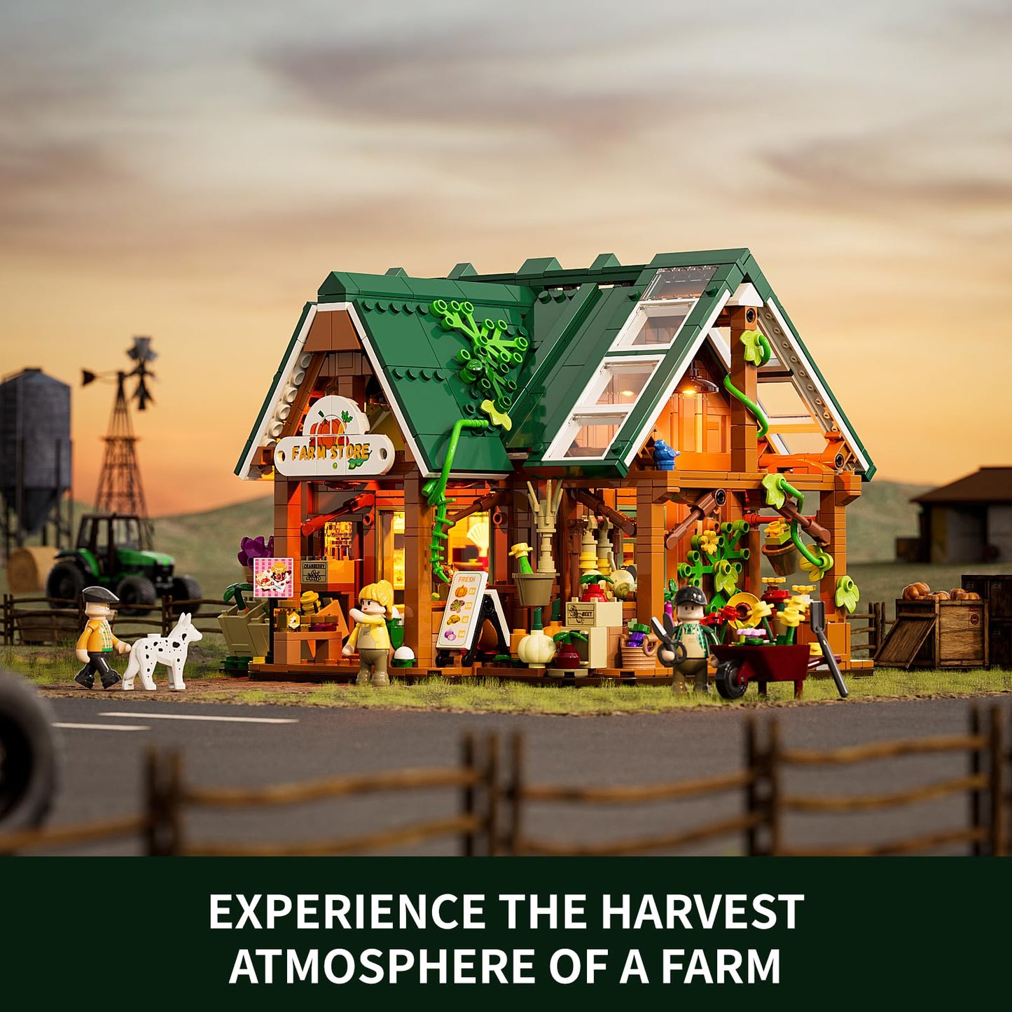 Funwhole Farm-Store Lighting Building-Bricks Set – 1523-Piece Farm Shop LED Model