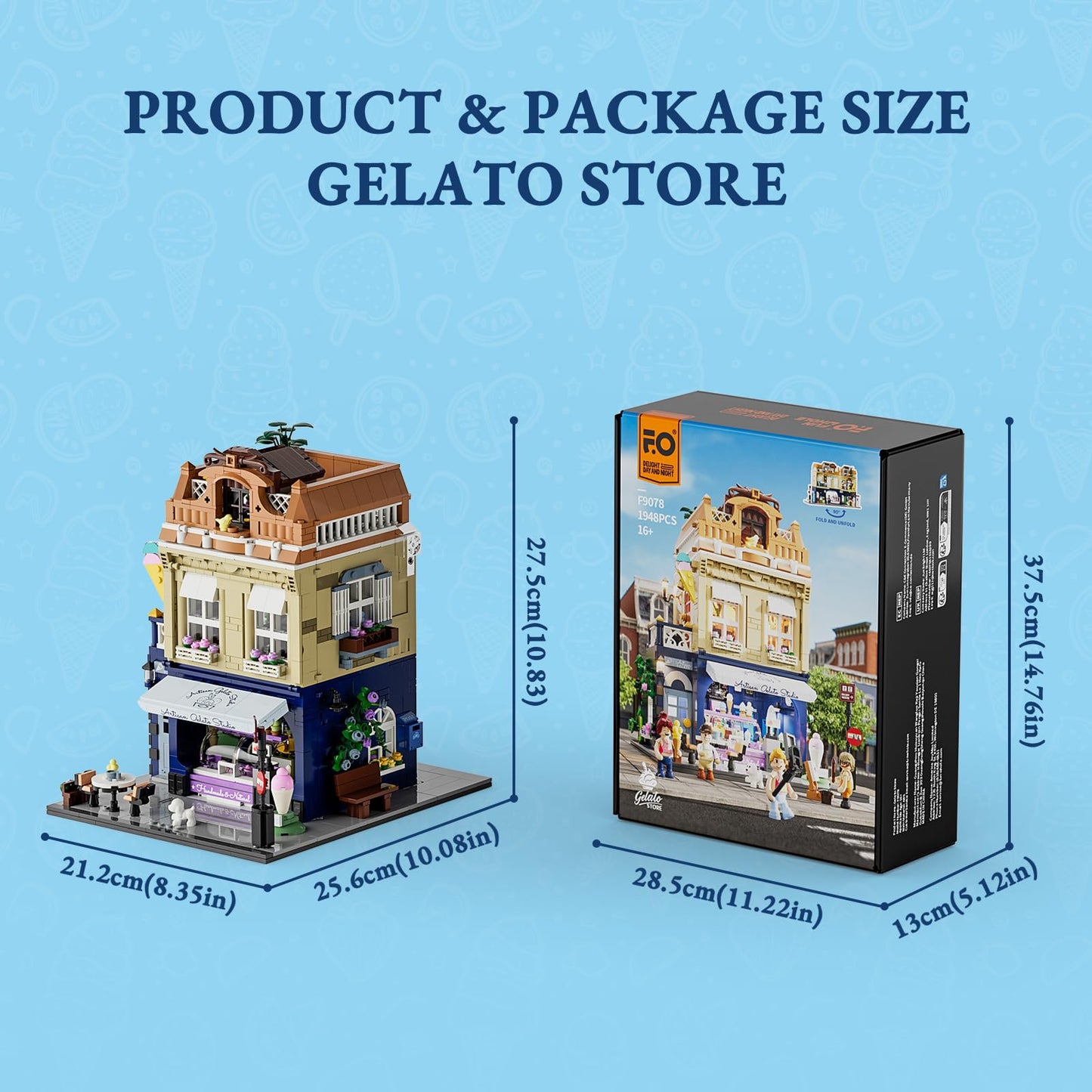 FUNWHOLE Gelato-Store Lighting Building-Bricks Set | 1948-Piece Modular Ice Cream Shop Display