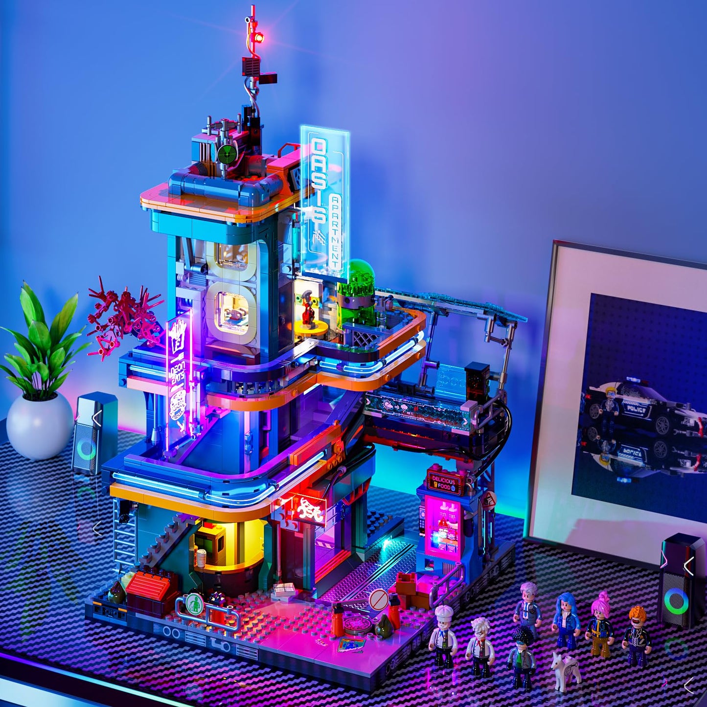 FUNWHOLE Cyberpunk Mansion Lighting Building-Bricks Set – 2524 Pcs Future City Modular Buildings