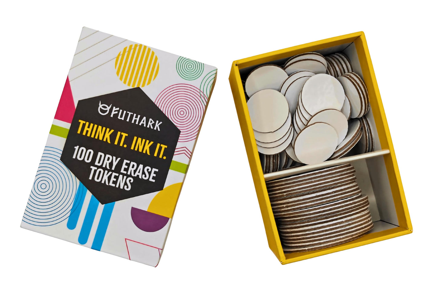 Futhark 100 Dry Erase Tokens for DND – Reusable 1-Inch & 2-Inch Circle Markers (100 PCS)