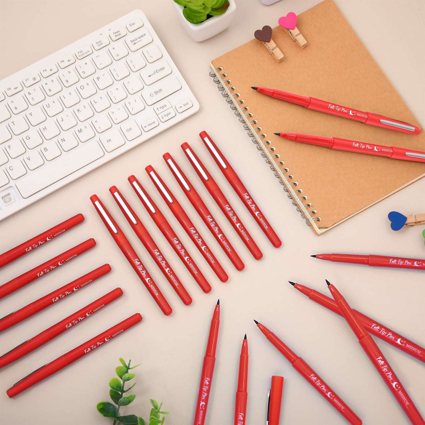 Fuyoooo 20 Pcs Felt Tip Pens – 0.7mm Red Marker Set for Journaling, Planning, and Creative Notes