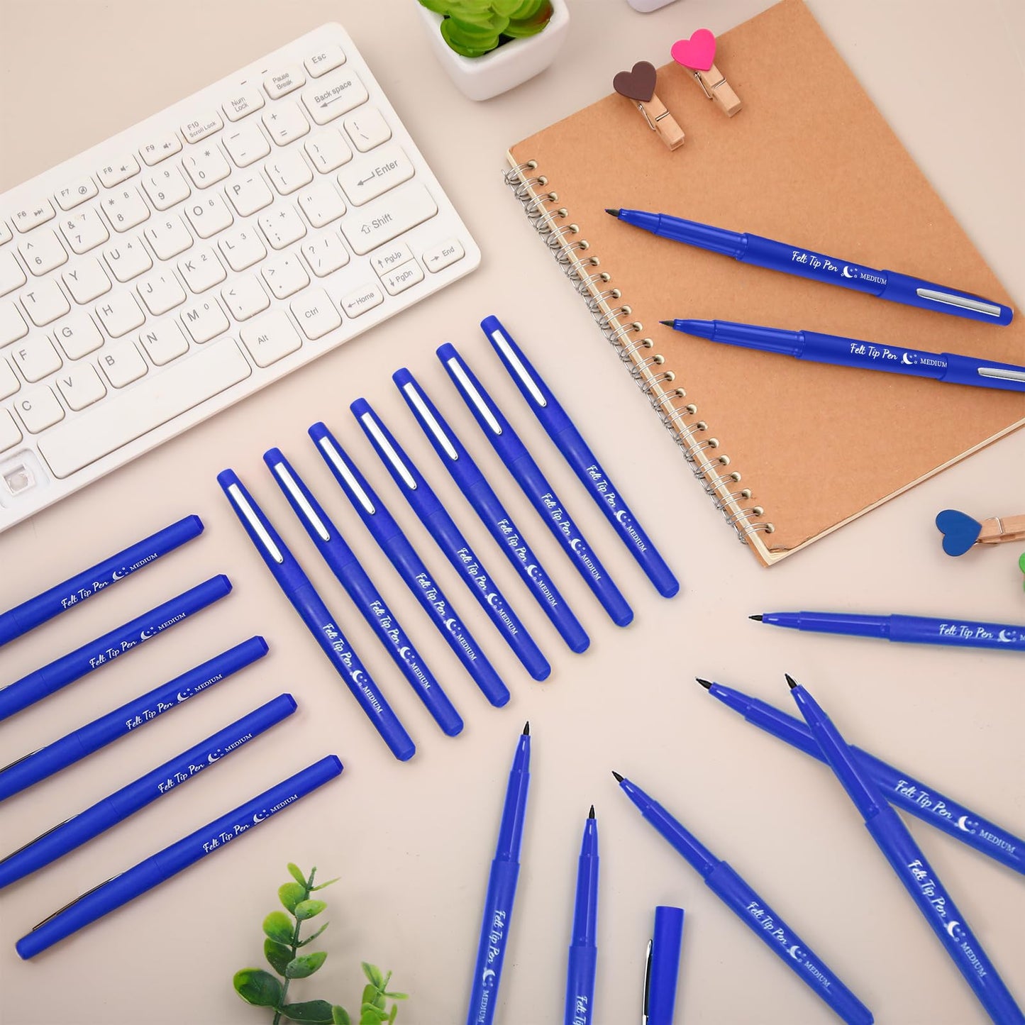 Fuyoooo 20 Pcs Felt Tip Pens 0.7mm – Smooth Blue Markers for Journaling, Planning & Art
