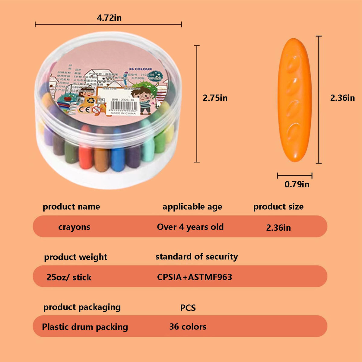 FXYRTKLCZ Peanut Crayons for Kids - 36 Washable Large Peanut-Shaped Crayons