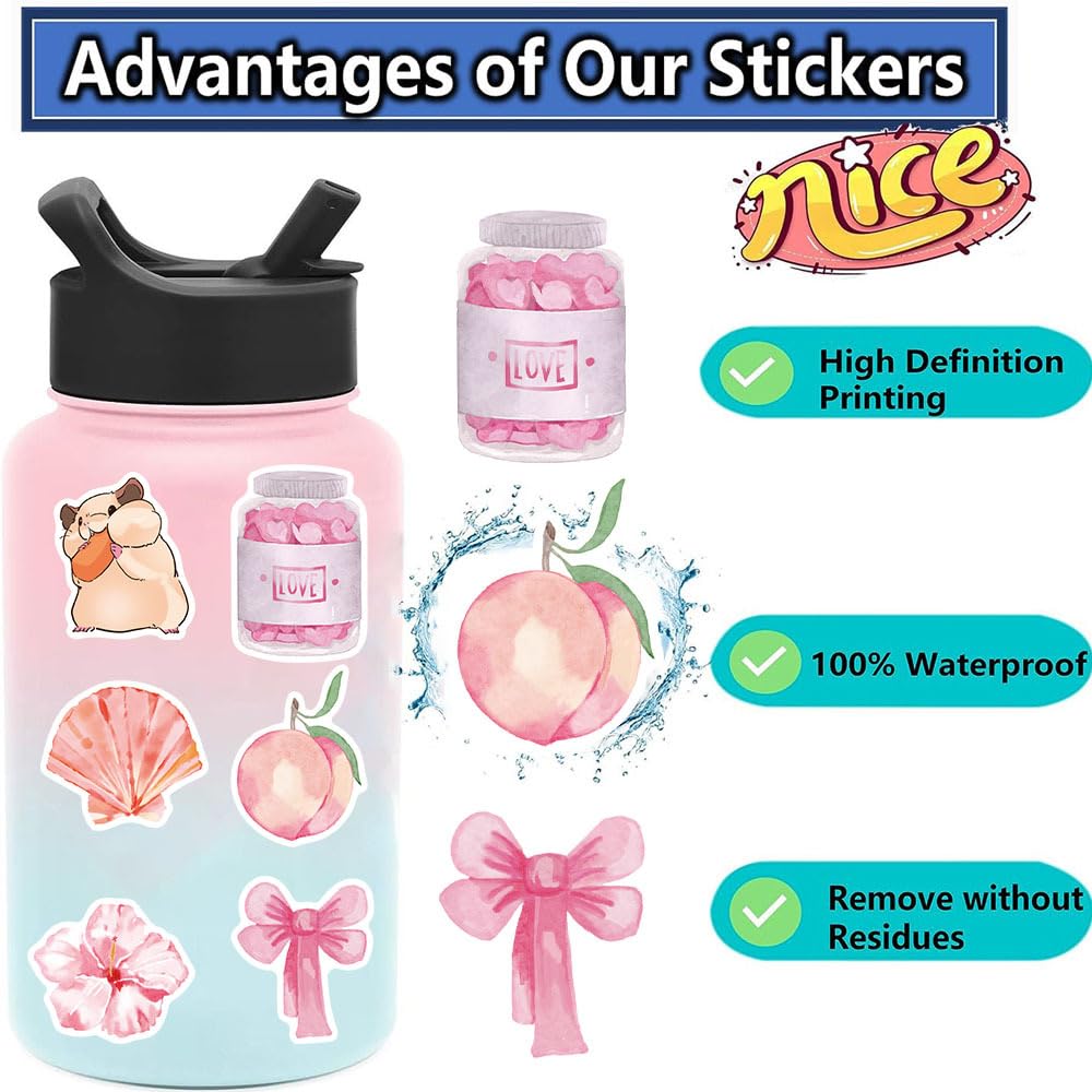 FYFDLLTF 60 Coquette Pink Bows Stickers – Vintage Aesthetic for Laptops & Bottles