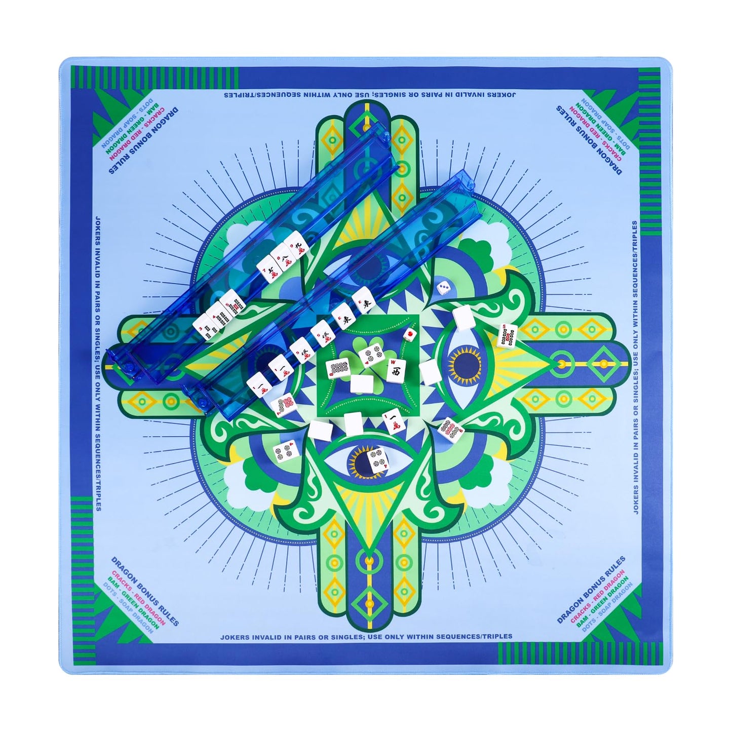 g00d4u Neoprene Mahjong Mat with Rules – 33x33, No Creases, Anti-Slip, Noise Reduction (Lucky Light Blue)