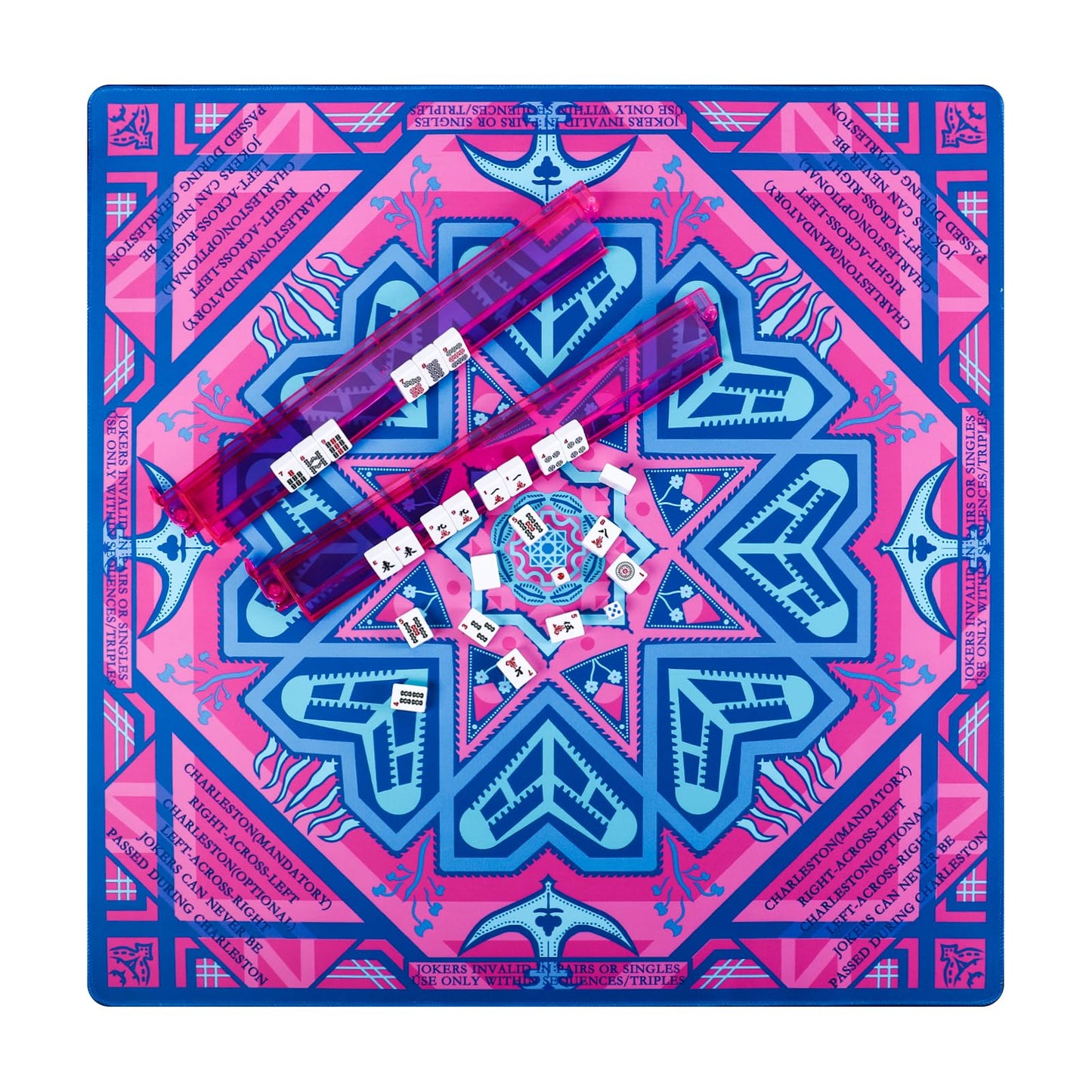 g00d4u Neoprene Mahjong Mat 33x33 – No Creases, Anti-Slip, Learning Surface (Pink/Blue)