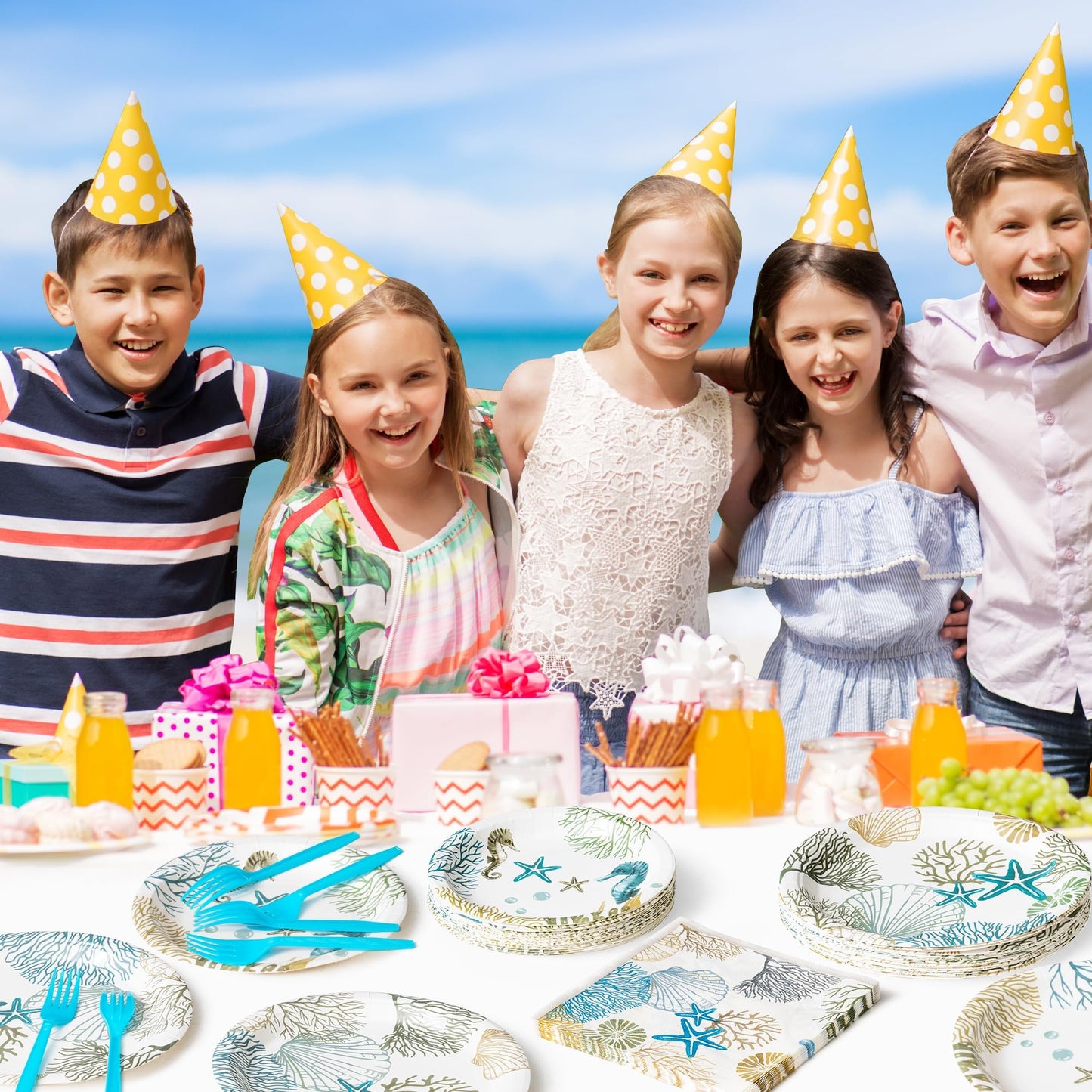G1ngtar Ocean Seashell Party Plates & Napkins Set – 96-Piece, Serves 24