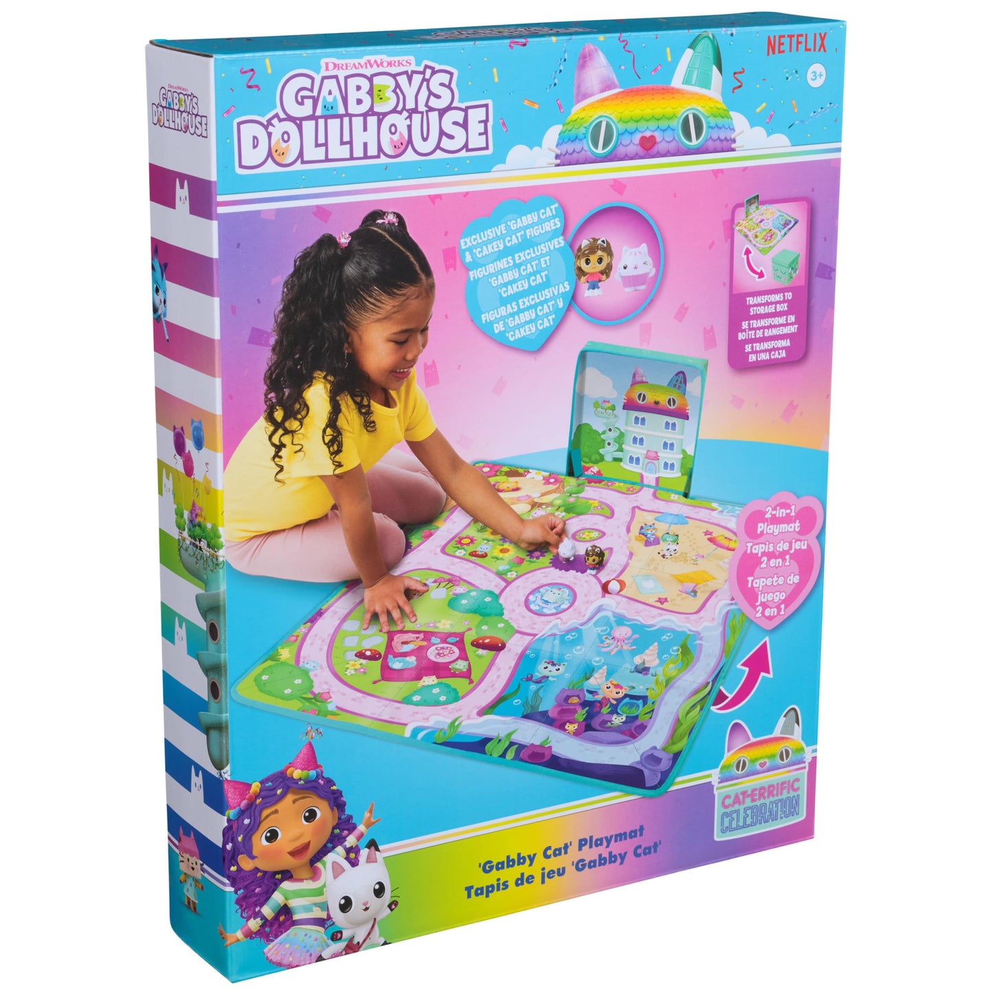 DreamWorks Gabby’s Dollhouse Gabby Cat Playmat – 2 Figures, Board Game & Storage Box