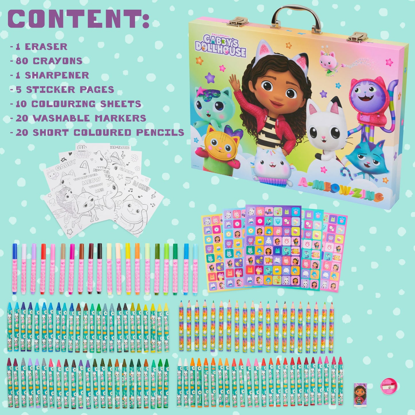 Gabby's Dollhouse Kids Art Set – Multicolor Drawing Kit with Travel Case