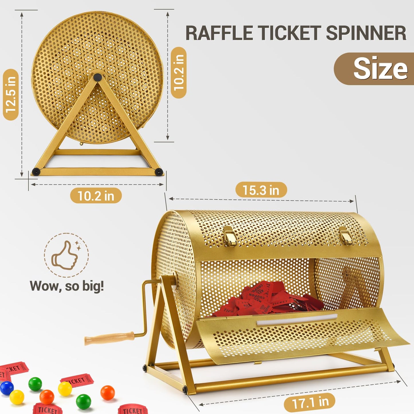 GADFISH Extra Large Raffle Drum - 5000 Ticket Capacity, Silent Bearings, Stand