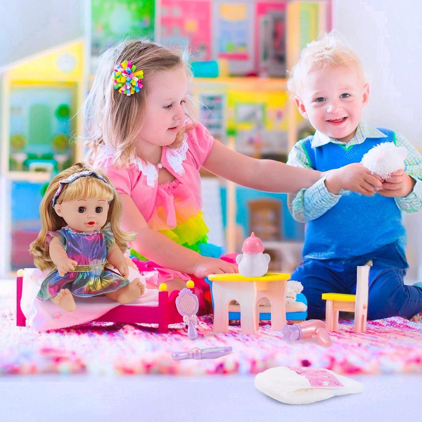 GAGAKU 12-Inch Baby Doll with Hair — Realistic Eyes & Accessory Playset for Ages 3-6