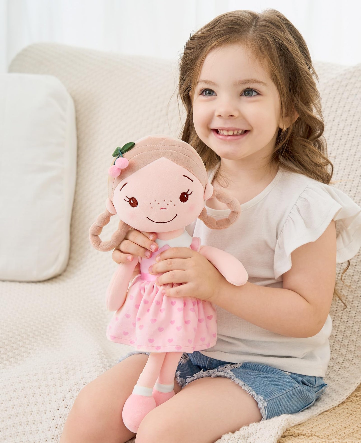 GAGAKU 16'' Soft Baby Doll Toys for Girls – My First Baby Rag Doll, Machine Washable, Cherry Girl