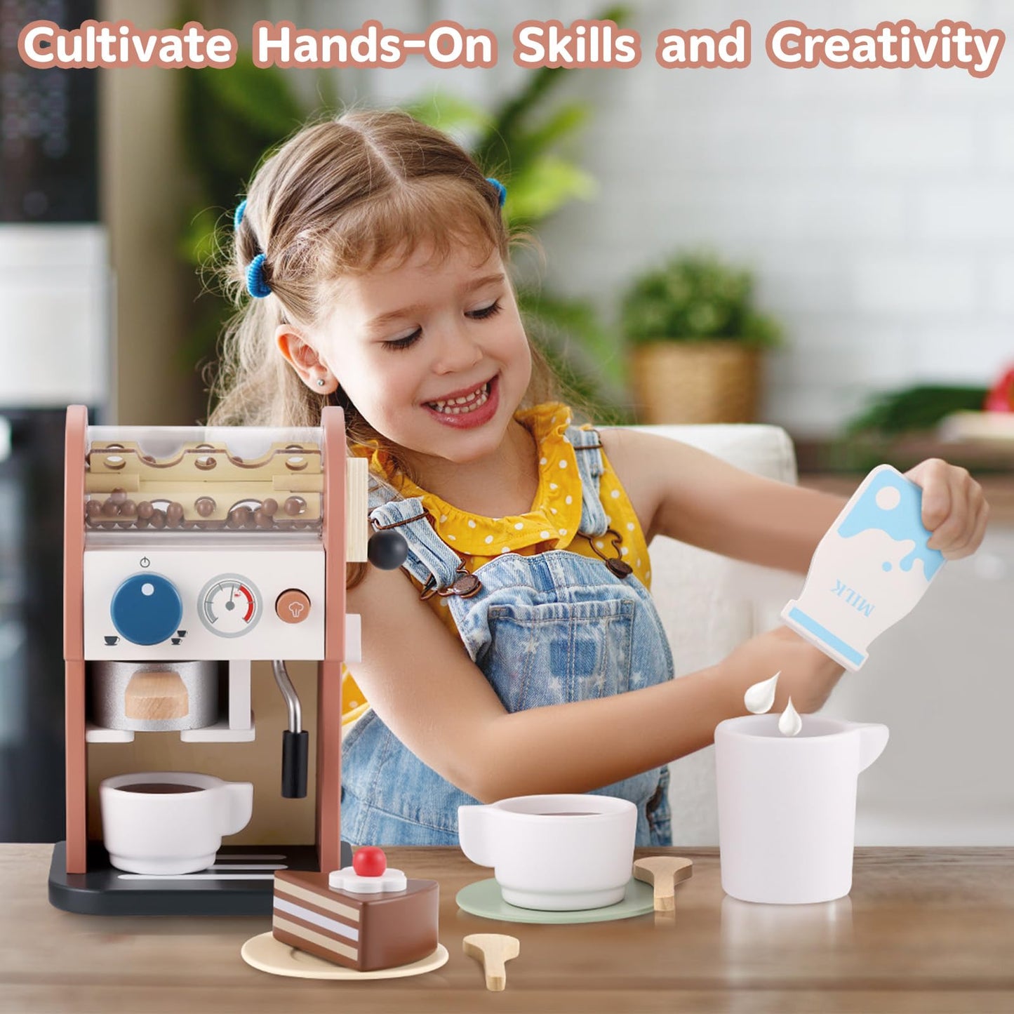 GAGAKU Wooden Coffee Maker Toy – 14-Piece Pretend Playset for Kids