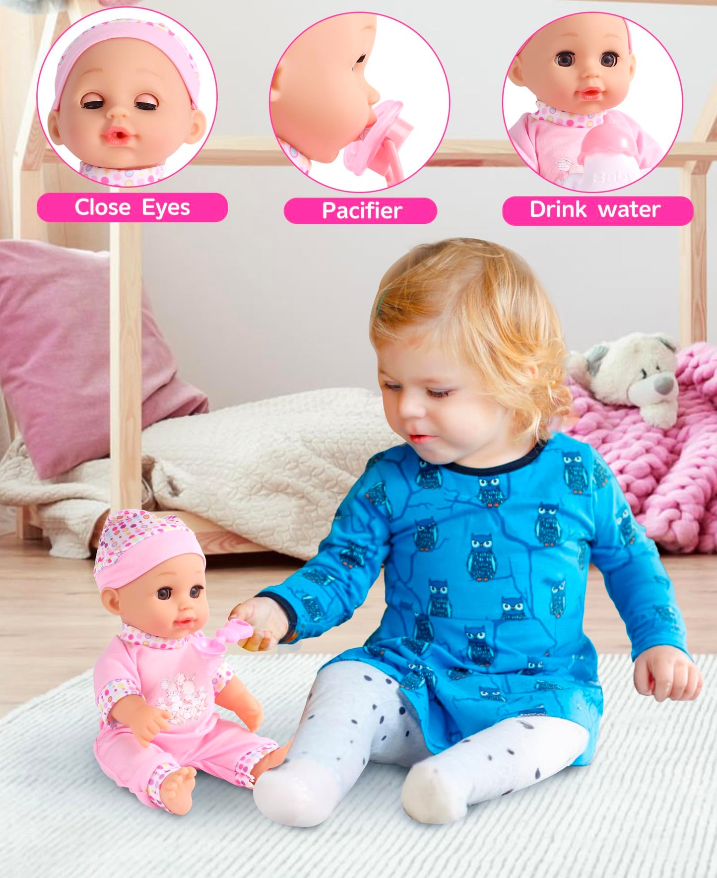 GAGAKU Baby Doll Stroller Playset – 12-Inch Doll & Accessories, Foldable Toy Stroller for Kids 1-6