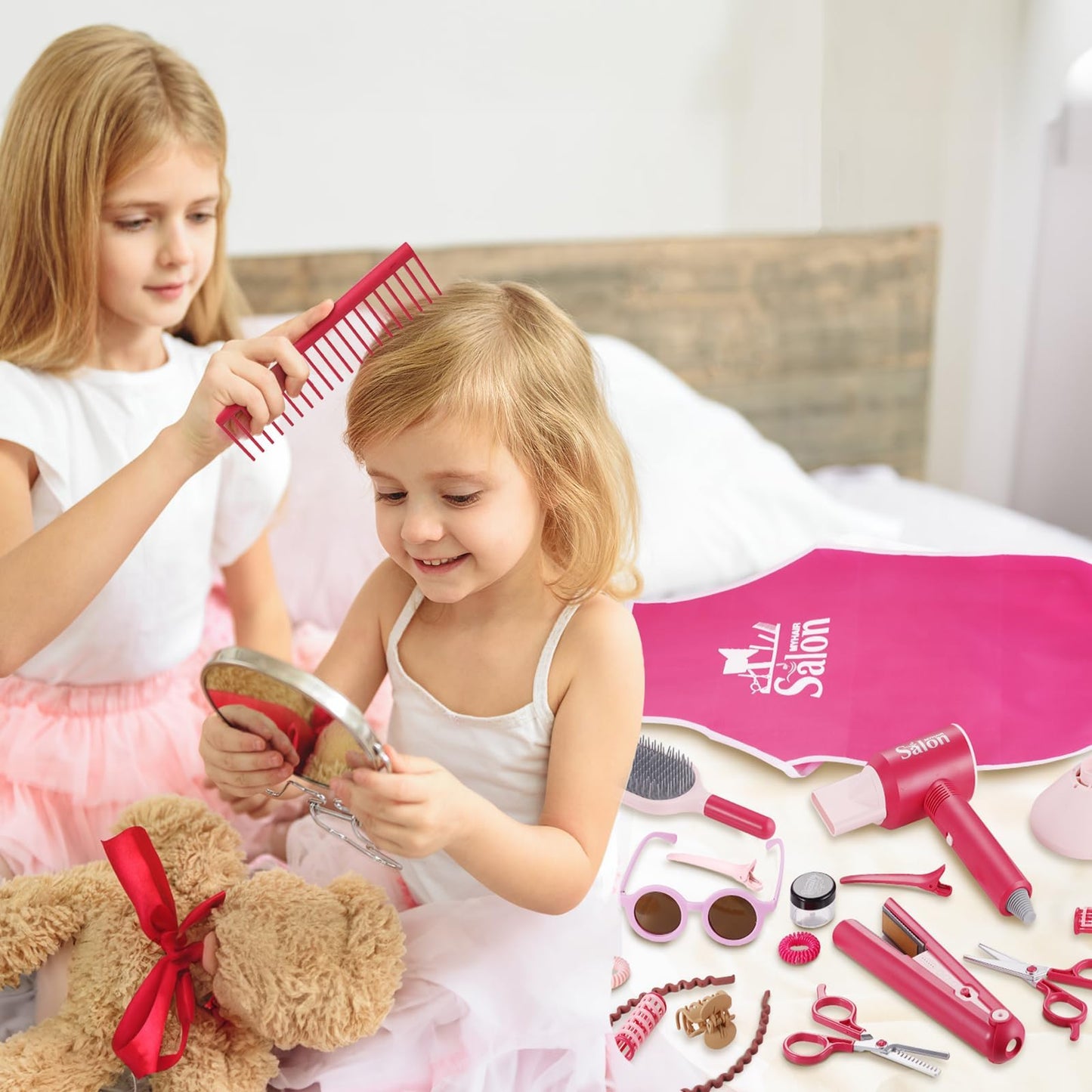 GAGAKU Pretend Hair Salon Kit for Girls – 22-Piece Dress-Up Set with Realistic Hair Dryer & Accessories