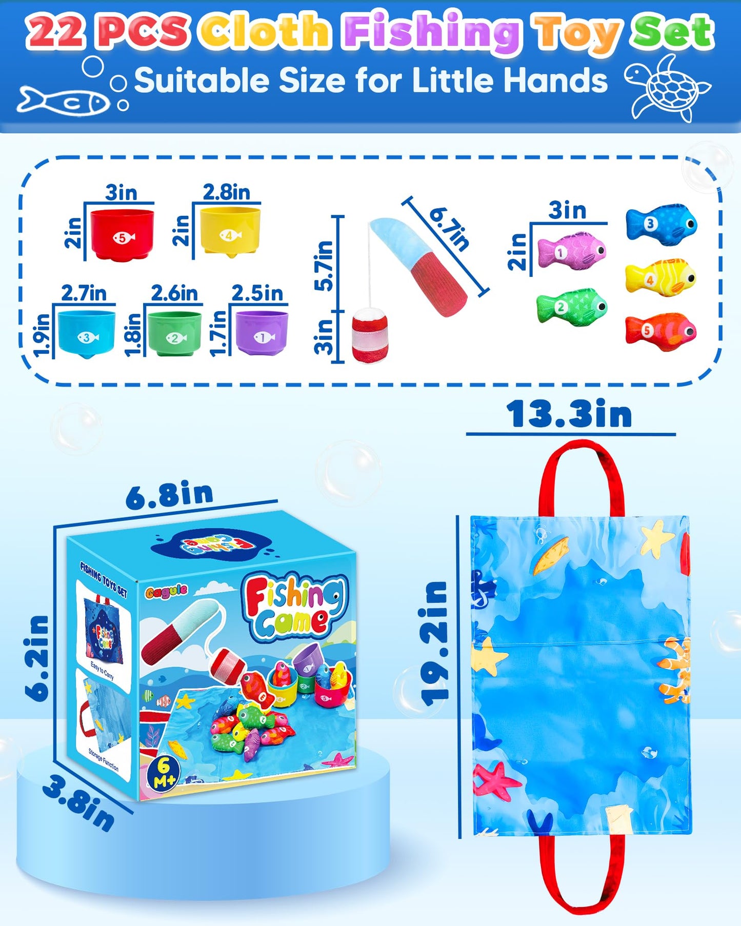 Gagule Montessori Fishing Toy Set for Toddlers 12-18 Months – 22-Piece Sensory Learning Kit