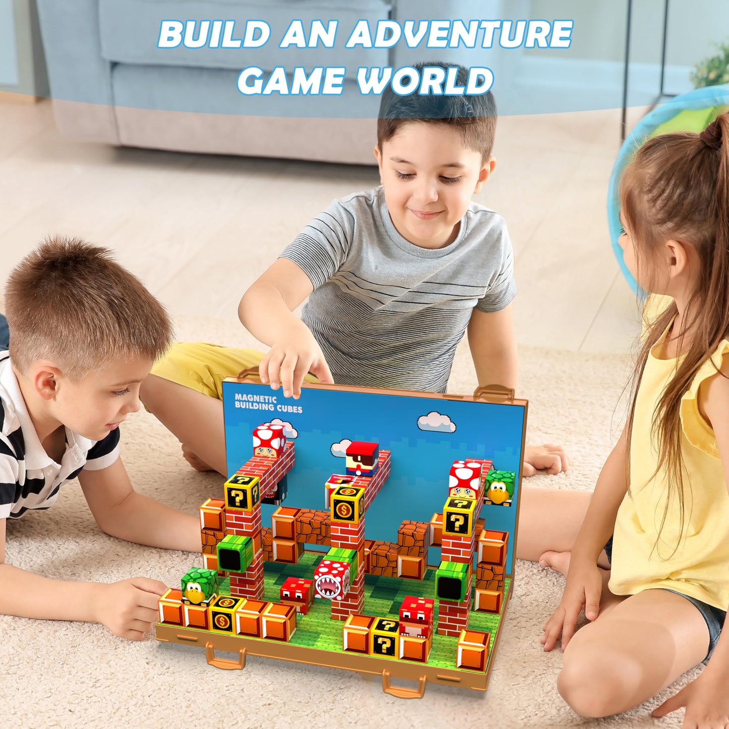 GaHoo Magnetic Blocks - 3D Building Tiles with Foldable Board (Ages 3-10)