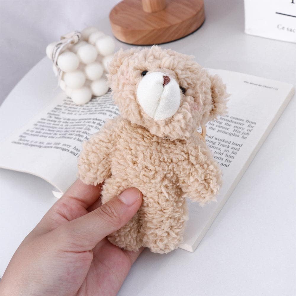 Galepromot Brown Bear Pink Heart Plush Keychain – Soft Cotton Backpack Charm