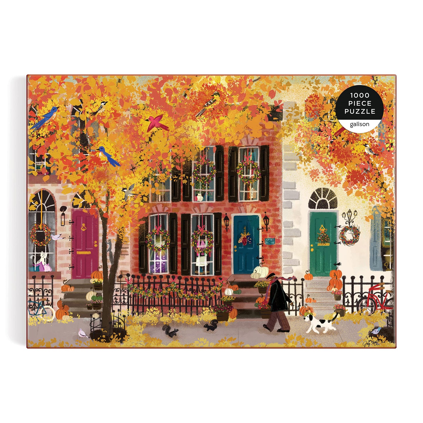 Galison Autumn in the Neighborhood 1000-Piece Puzzle by Joy LaForme – 27x20, Thick Pieces