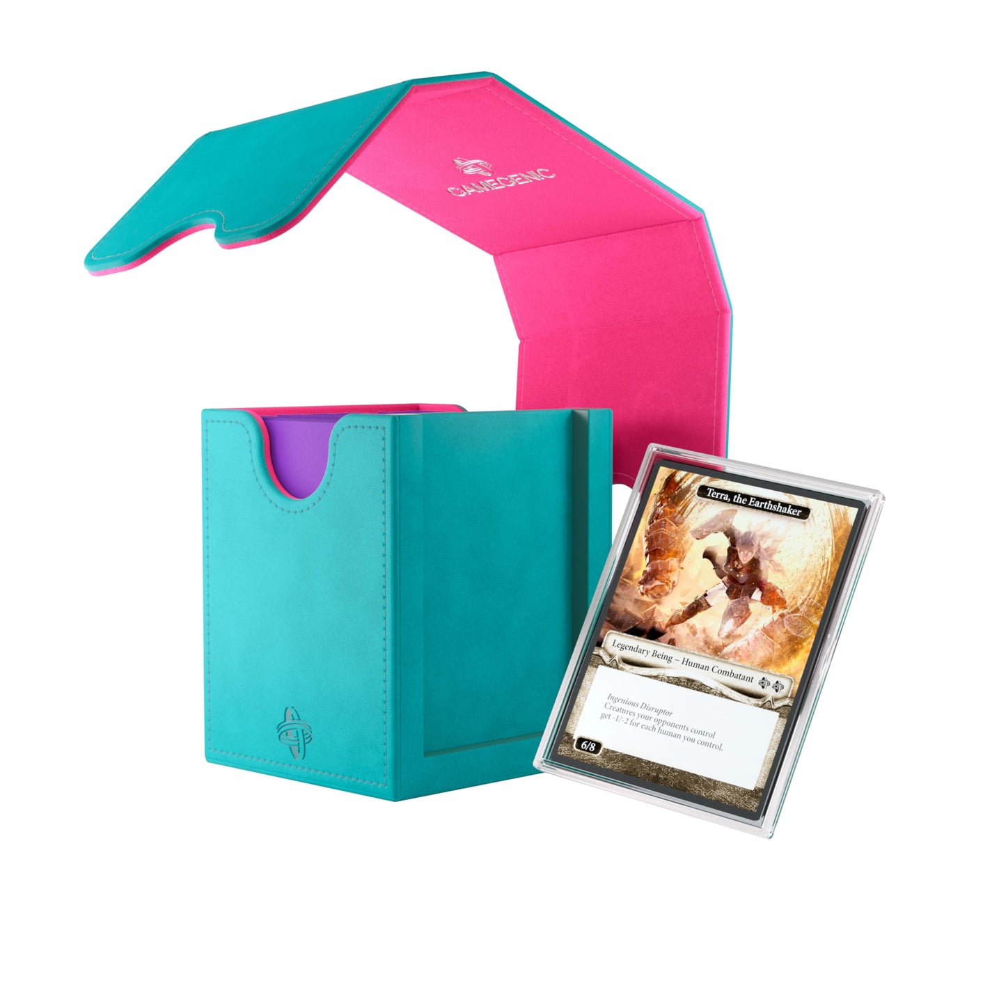 Gamegenic Squire Plus 100+ XL Convertible Deck Box – Teal/Pink, Commander-Ready