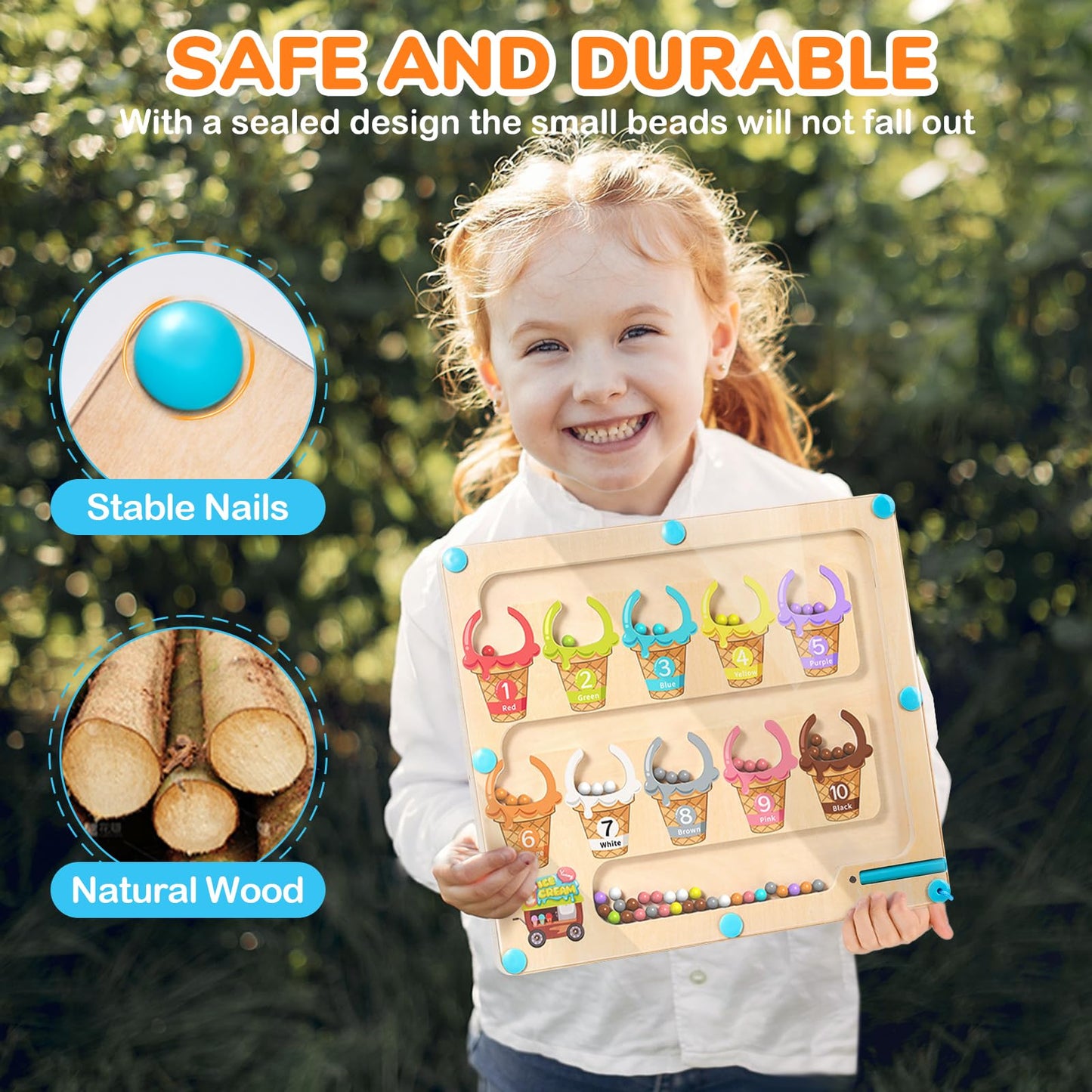 GAMENOTE Magnetic Color & Number Maze – Wooden Color Matching & Counting Toy for Ages 3-5