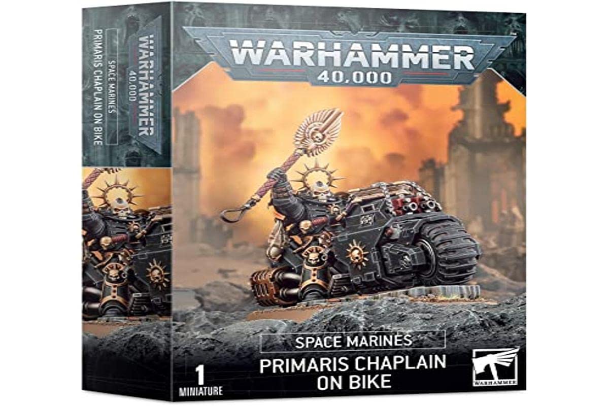 Games Workshop Warhammer 40,000 Space Marines Primaris Chaplain on Bike, Black – Miniature Kit