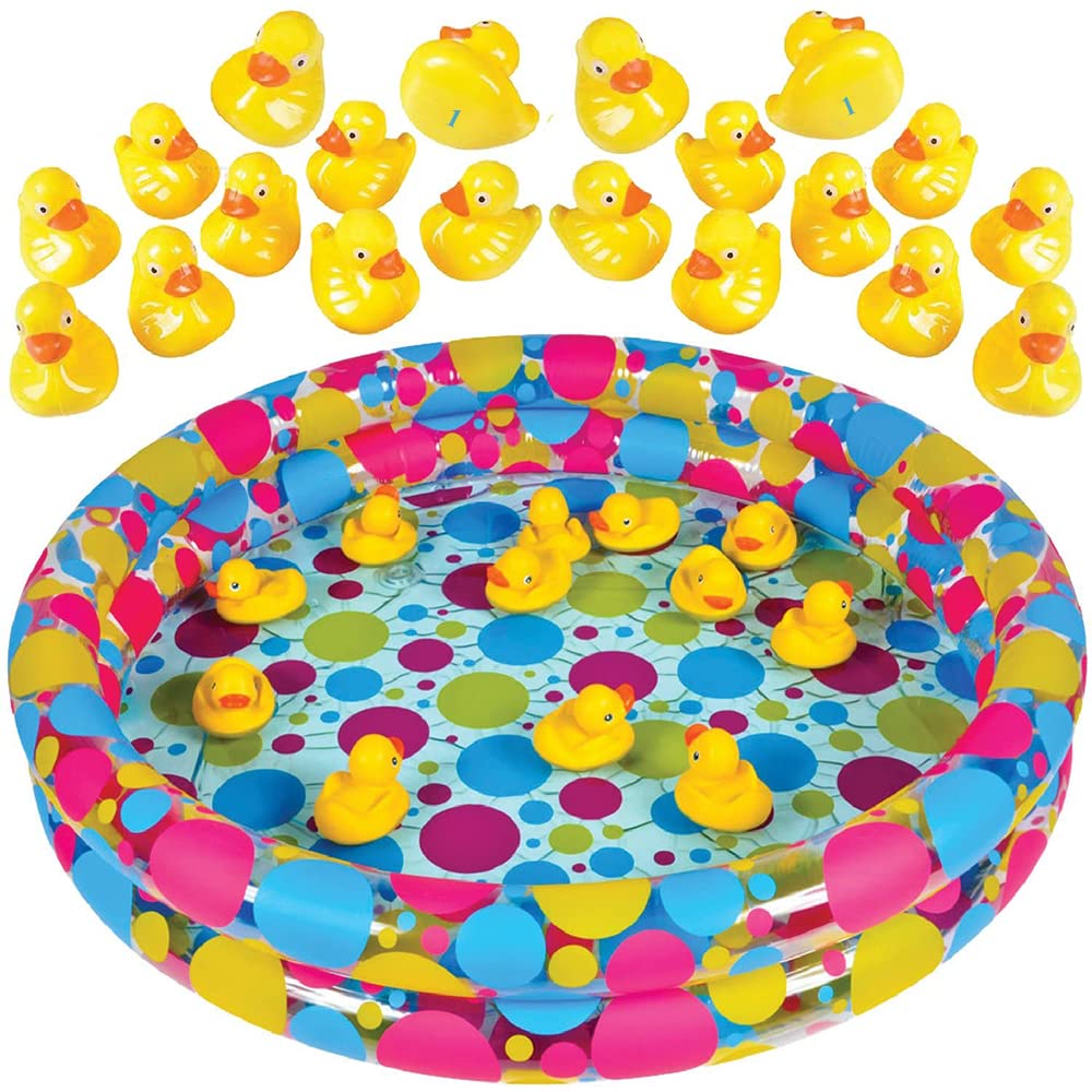 Gamie Duck Pond Matching Carnival Game — 3 ft x 6 in Inflatable Pool + 20 Numbered Ducks