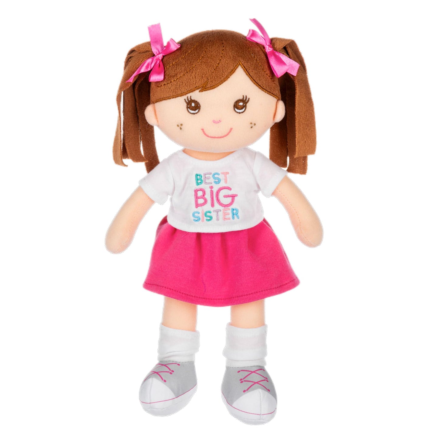 Ganz Best Big Sister Plush Doll – Pink Skirt, White T-Shirt, Brown Hair