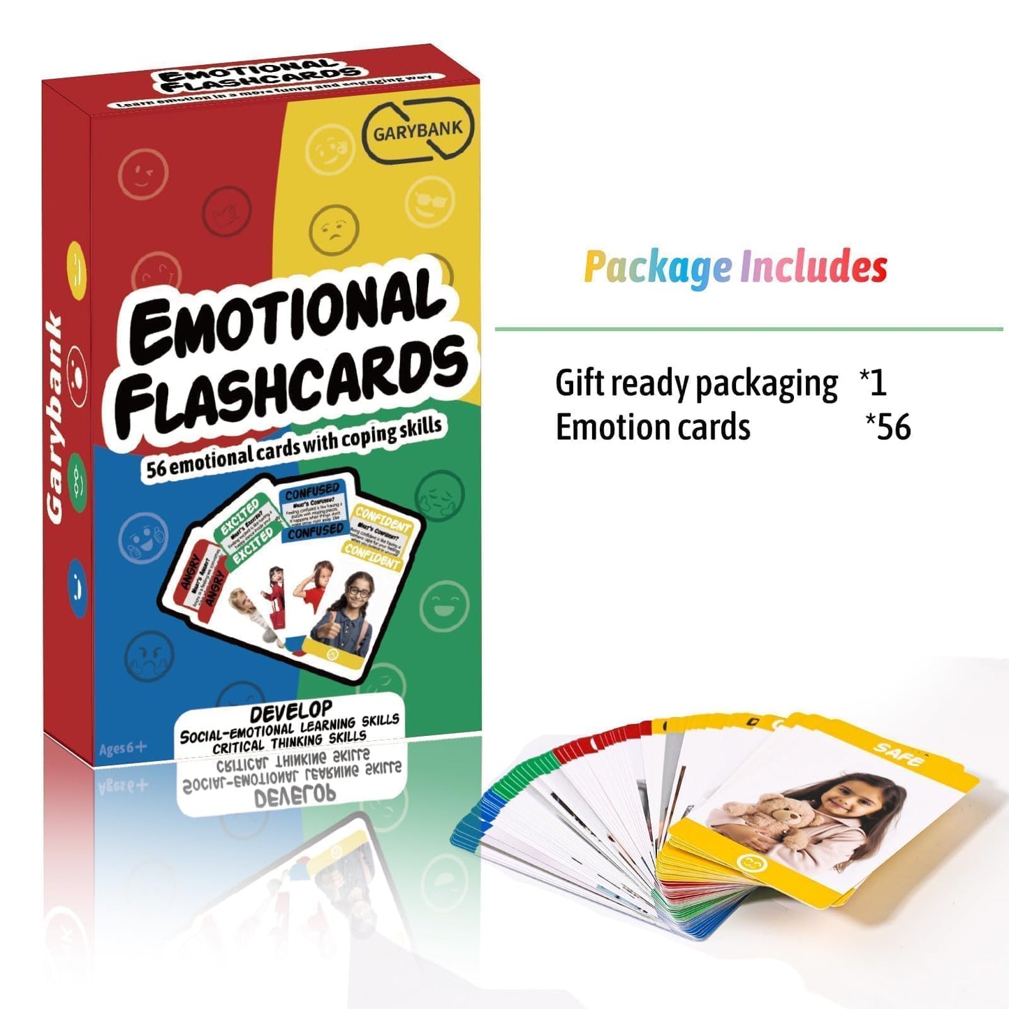 Garybank Emotion Cards — 56 Emotion Flashcards for Toddlers & Kids, Coping Skills & Therapy Tools