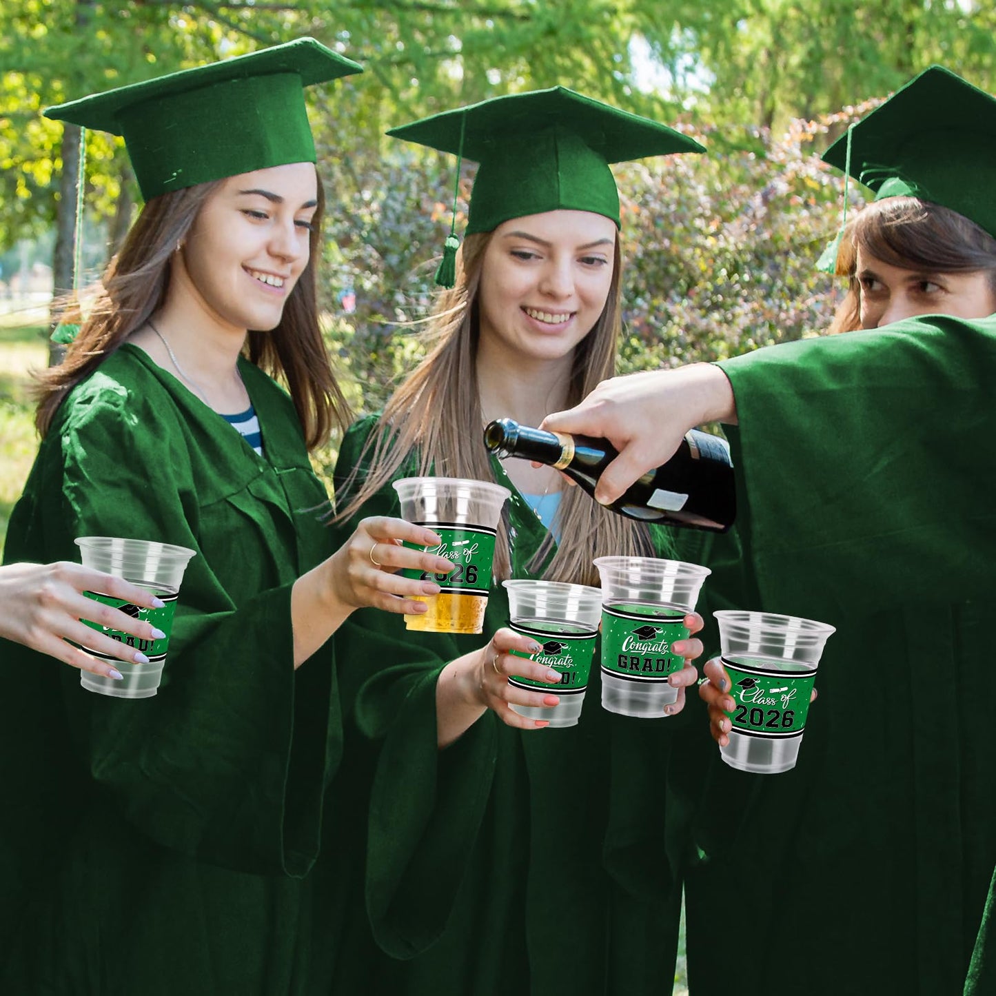 Gatherfun Class of 2026 Celebration - 100-Pack 16oz Green Graduation Plastic Cups for Graduation Party Supplies