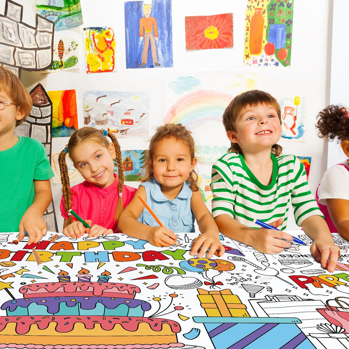 Gatherfun Giant Coloring Poster 31.5 x 72 in – Classroom Wall Decor, Birthday Activity Poster, Event Table Cover