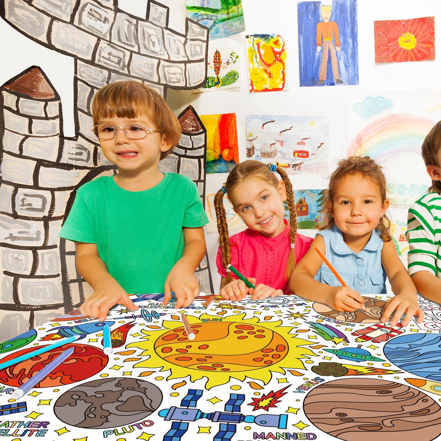 Gatherfun Giant Coloring Poster 31.5 x 72 in – Outer Space Wall Poster & Table Cover for Classroom & Parties