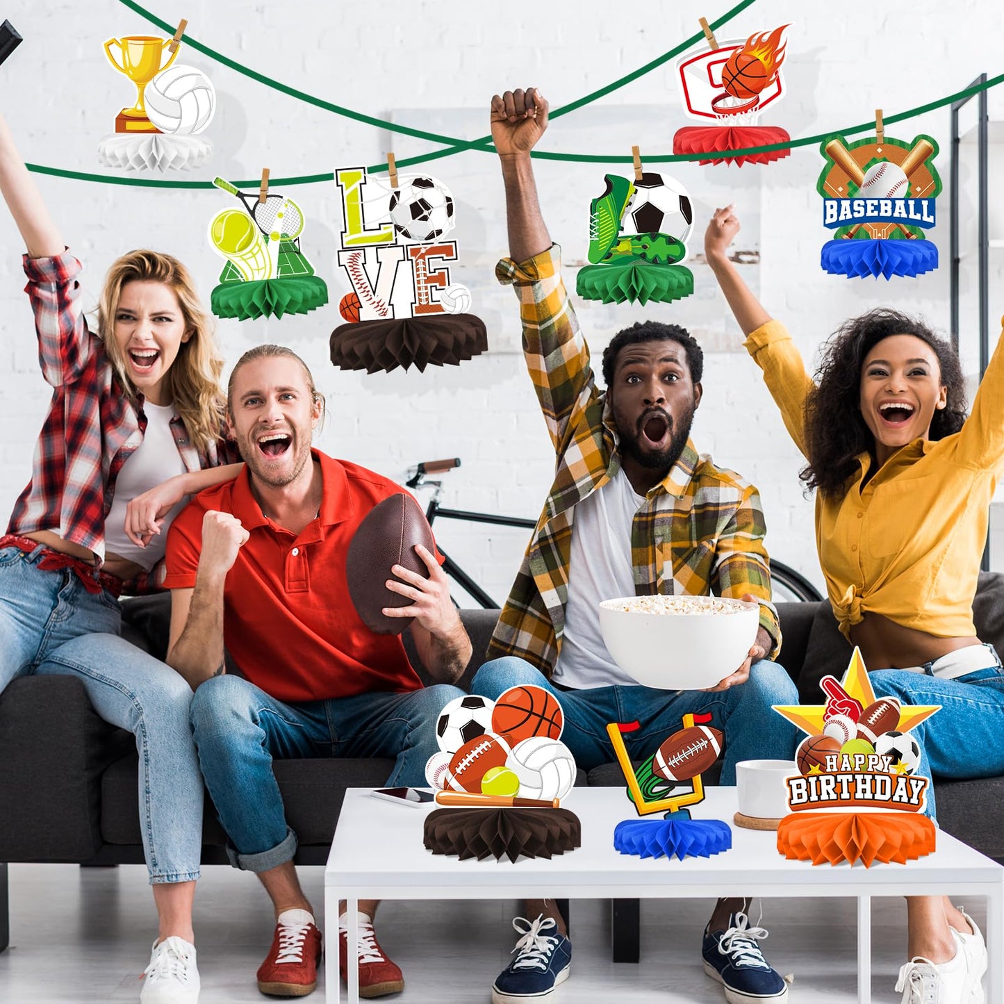 Gatherfun Sports Themed Party Decorations Kit – Honeycomb Centerpieces