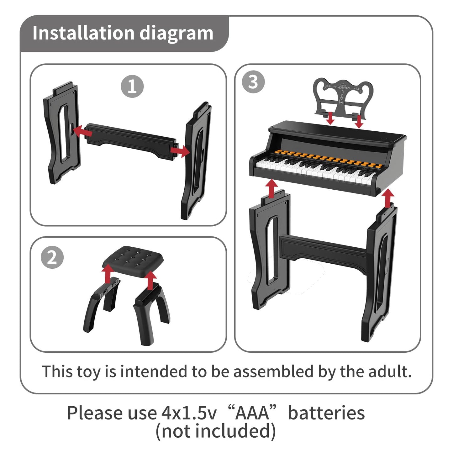 GAYUPLO 37-Key Toy Piano for Kids 3-7 - Keyboard Stickers & Microphone