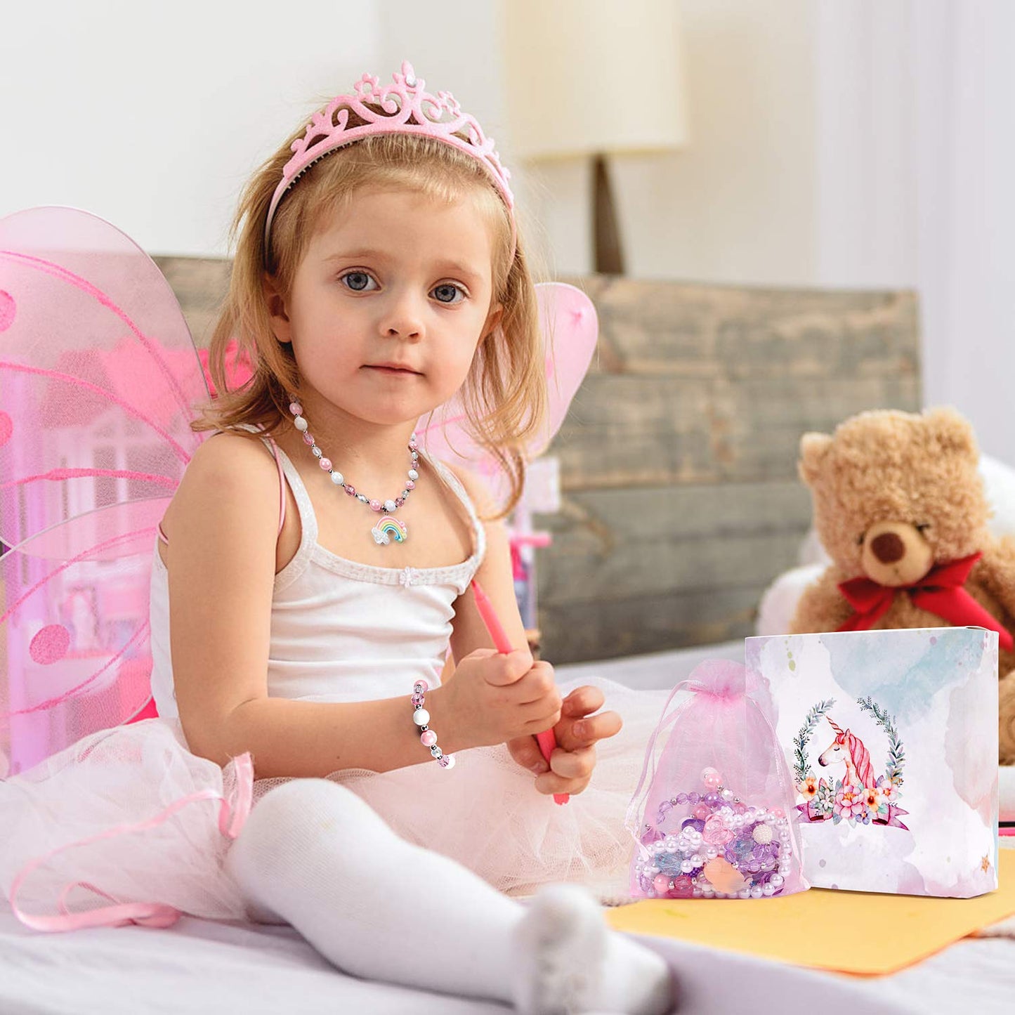 G.C 3-Set Girl Princess Jewelry: Unicorn Mermaid Rainbow Necklace & Bracelet with Gift Box