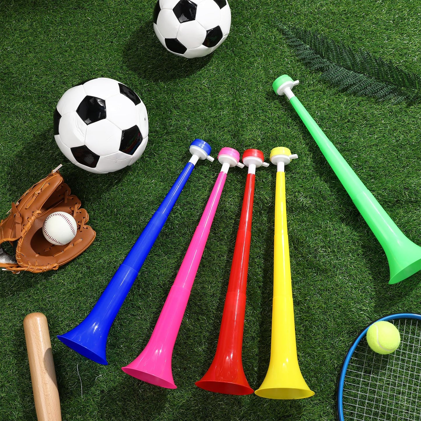 GCQJOQ 4 Pcs Stadium Horns – 21-Inch Red Collapsible Vuvuzelas for Sporting Events