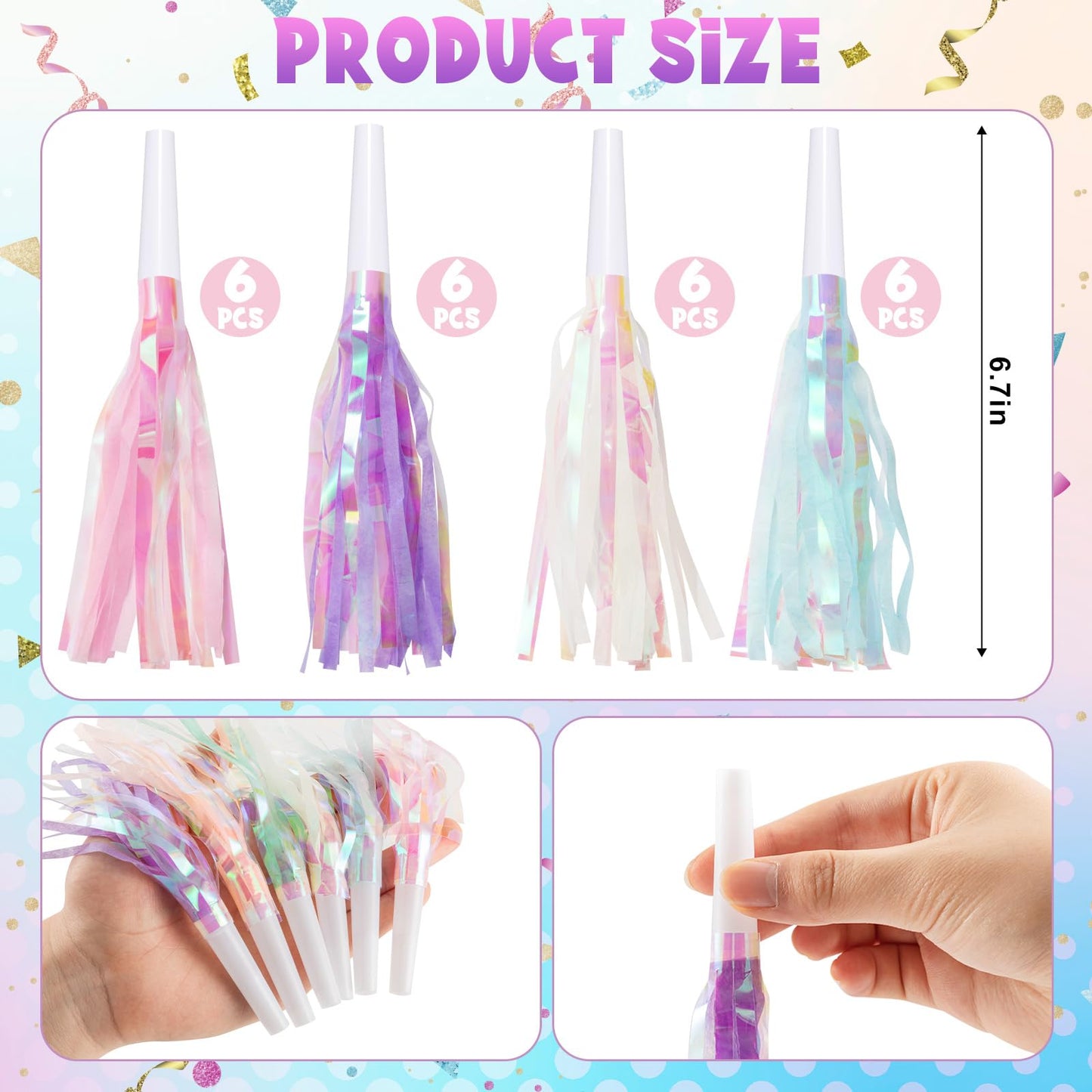 GDZRDFLH 24 Pcs Mermaid Glitter Party Blowers – Noise Makers for Celebrations