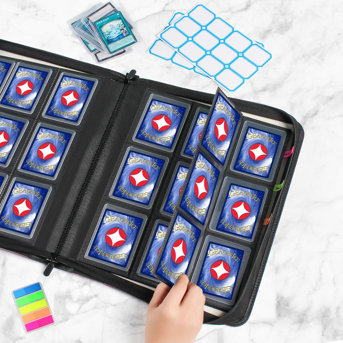 GEAoffice Top Loader Binder — 324 Card Capacity, 9-Pocket Side-Loading Binder (Blue)
