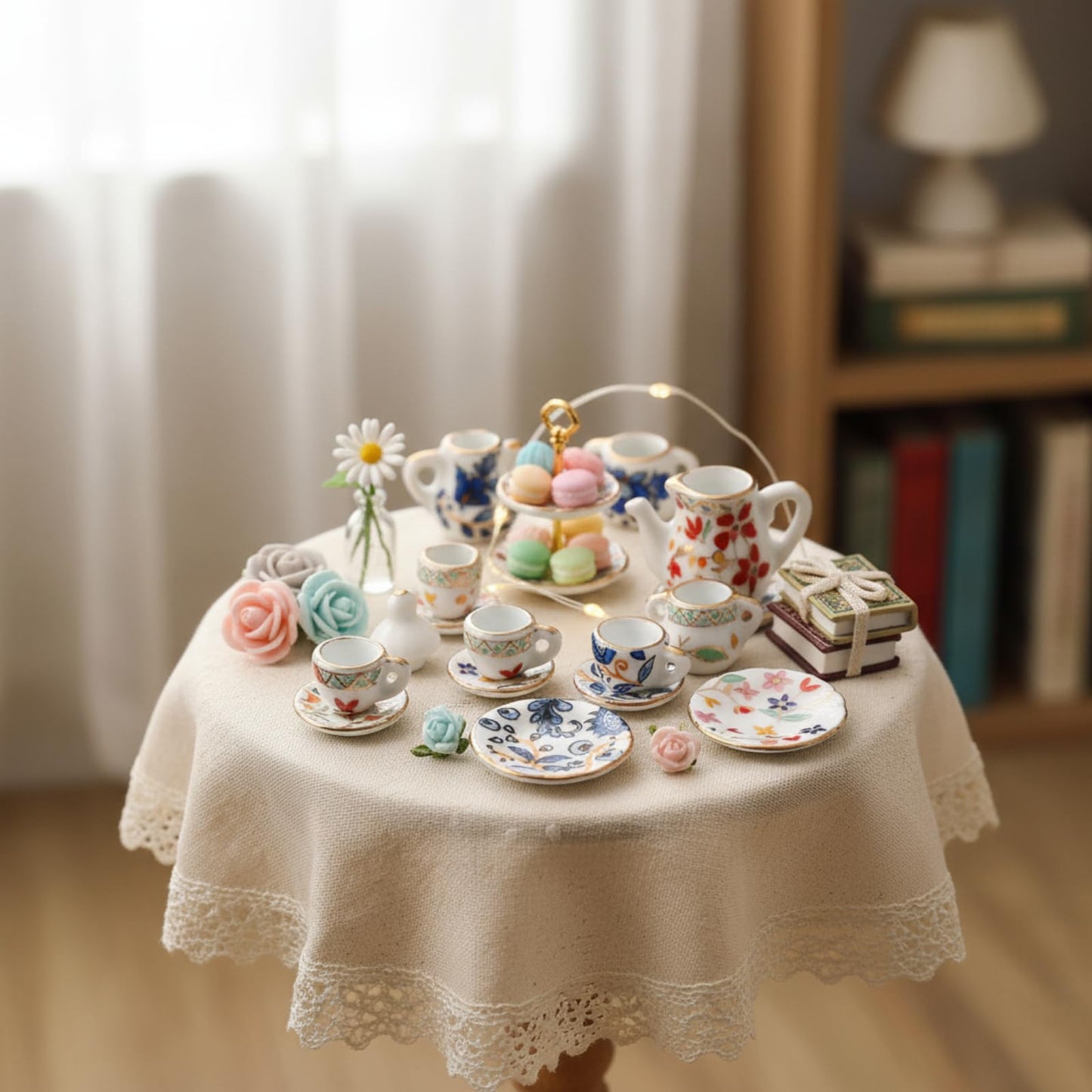 Geiserailie 2 Set 1:12 Dollhouse Porcelain Tea Cup Set with Golden Trim