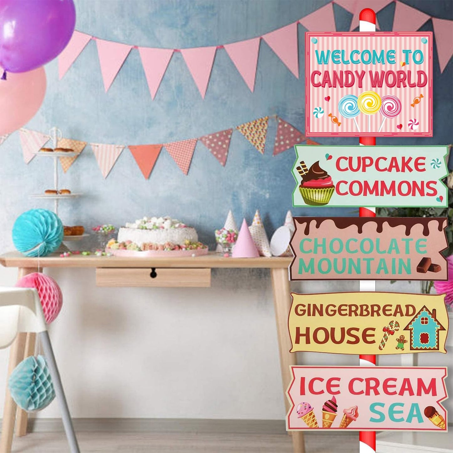 Gejoy 20-Piece Candyland Party Decorations Kit – Candy Land Directional Signs (Cardstock)
