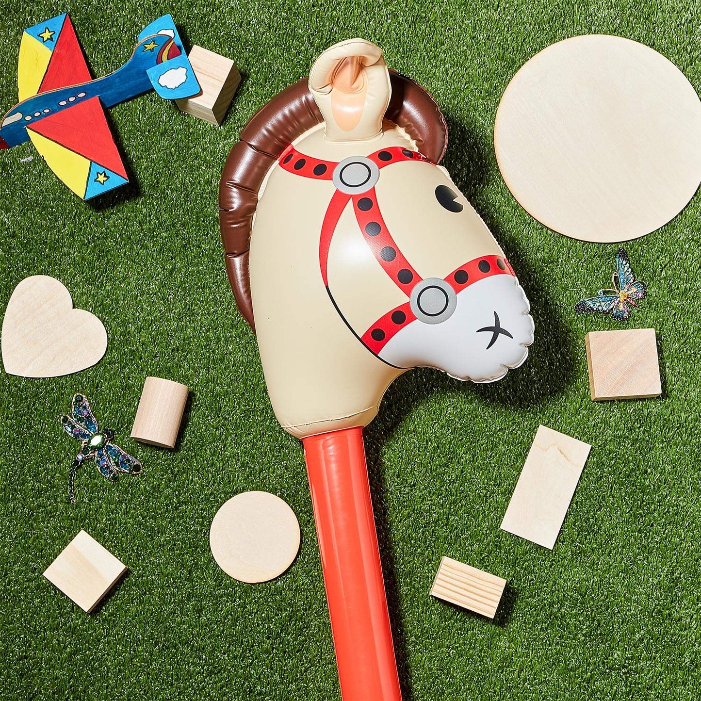 Gejoy 4-Pieces Inflatable Stick Horse – 37-Inch PVC Party Props for Western Theme & Birthday Decor