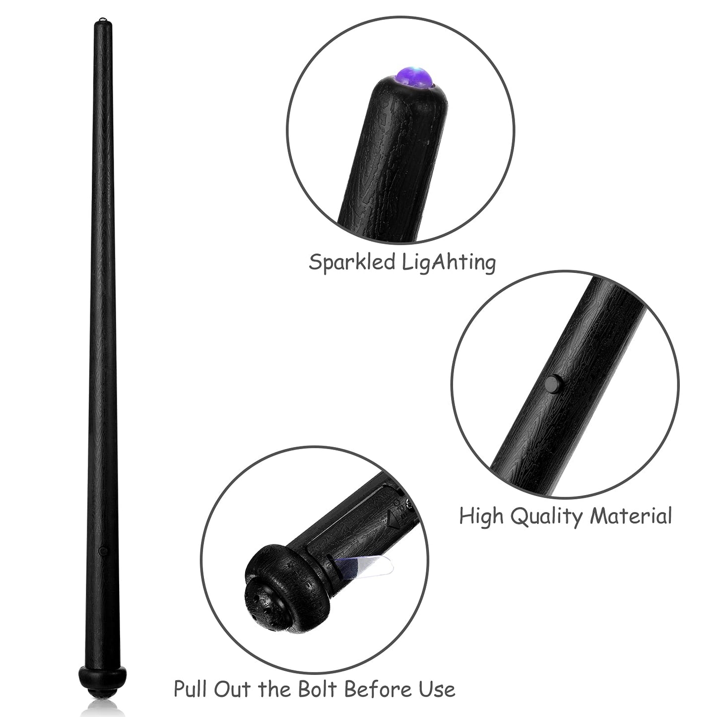 Gejoy 2-Piece Light Up Wands for Kids – Sound and Color LED Magic Props (Black)