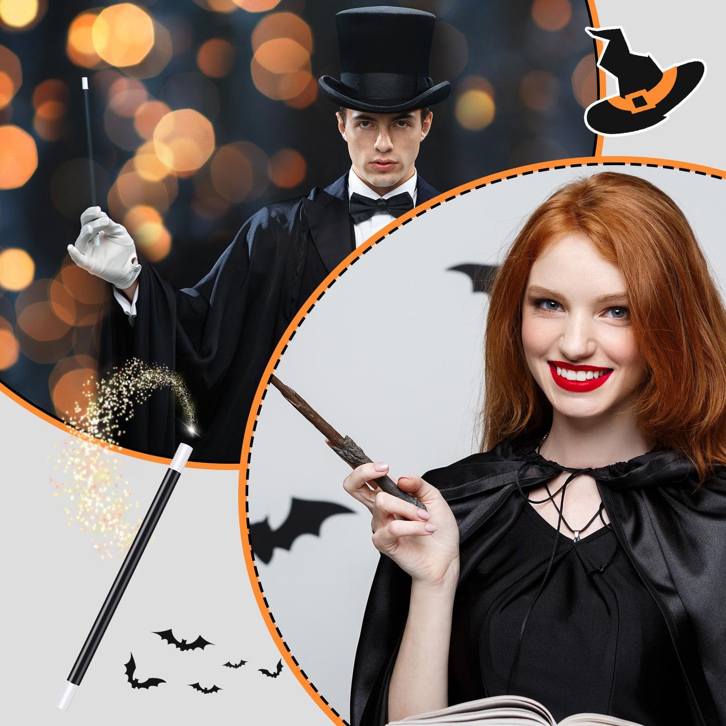 Gejoy 12-Pack 10-Inch Plastic Magic Wands – Black & White Spell Casting for Costume & Parties
