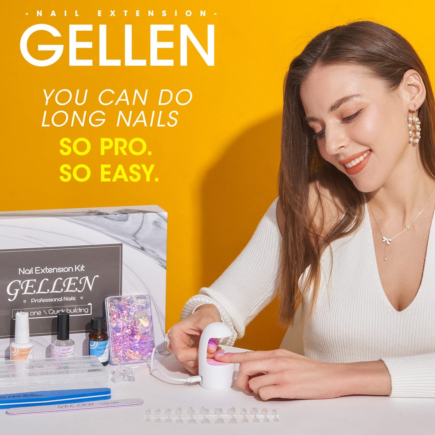 Gellen Gel Nail Kit: Complete All-In-One Set with 240 Tips, UV Lamp, and 3-in-1 Glue Gel
